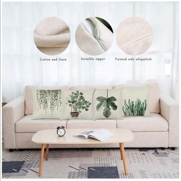 Set of 4 Pillow Covers Green leaves cotton linen - Picture 3 of 8